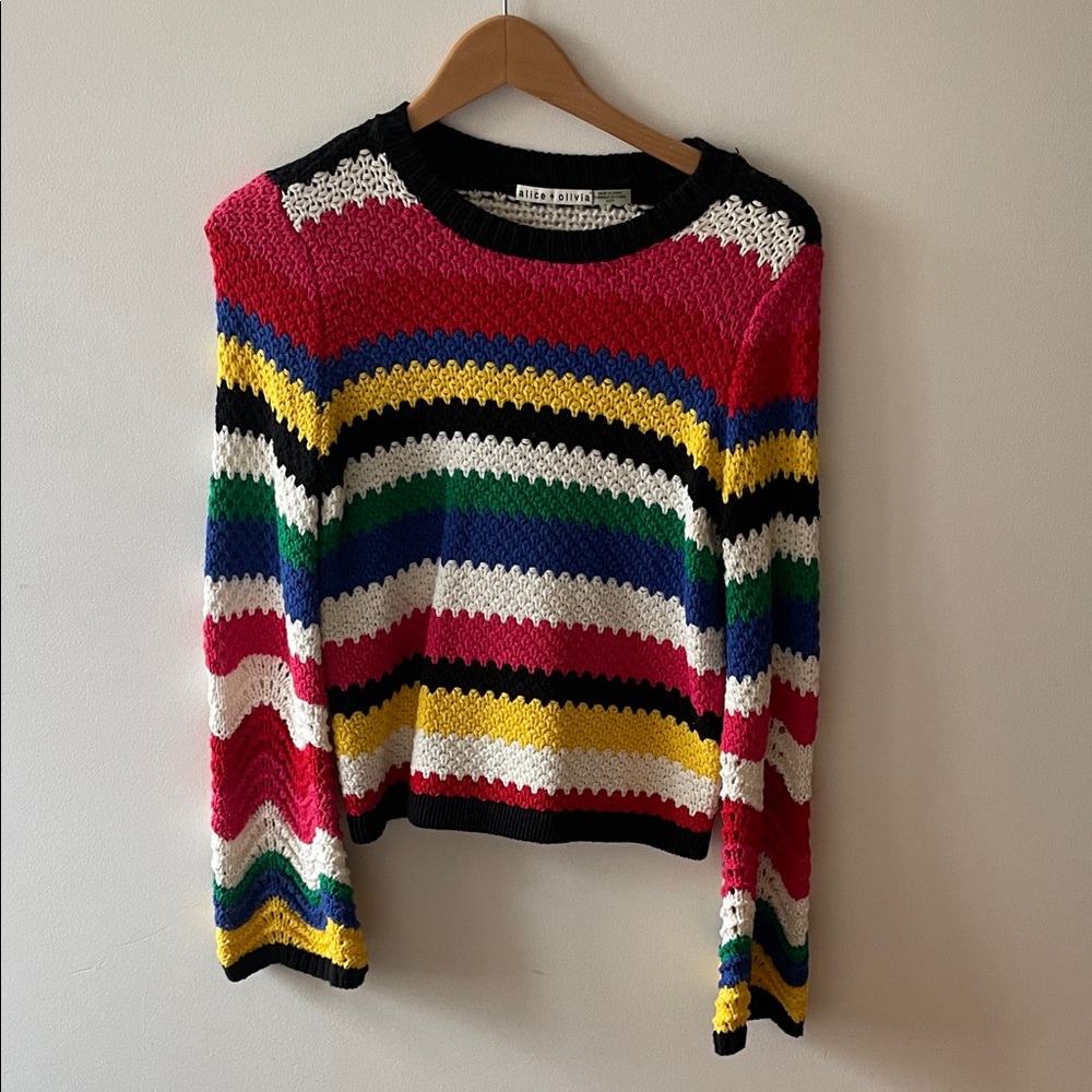 Alice & Olivia Multicolor Striped Crochet Sweater
